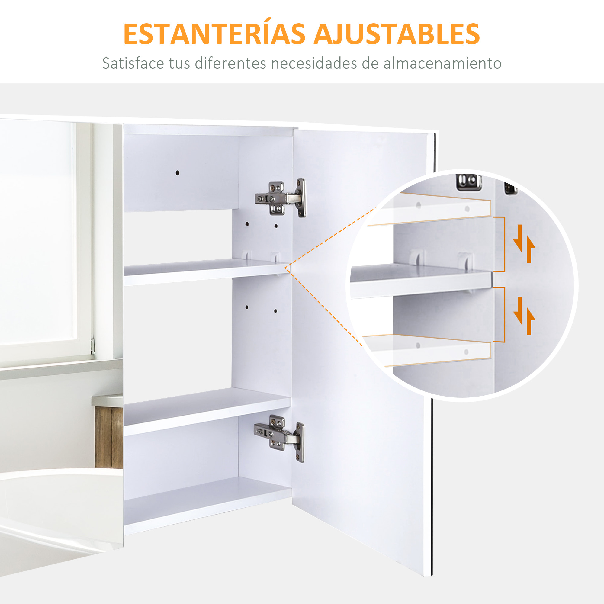 Armario de Baño con Espejo 2 Puertas y 3 Estantes interiores 80x15x60 cm