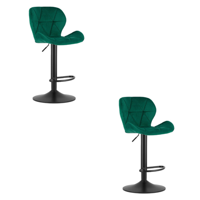 Set di 2 sgabelli alti West in velluto verde smeraldo