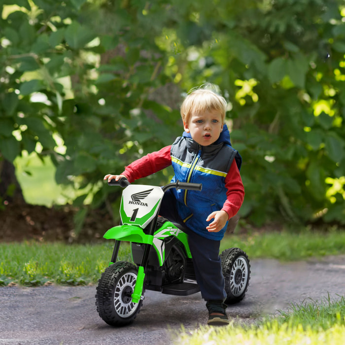 Moto Eléctrica con Licencia Honda CRF450RL para Niños de +18 Meses Motocicleta de Batería 6V con Velocidad 3 km/h Bocina y Sonido de Arranque Carga 25 kg 71x40,5x43,5 cm Verde