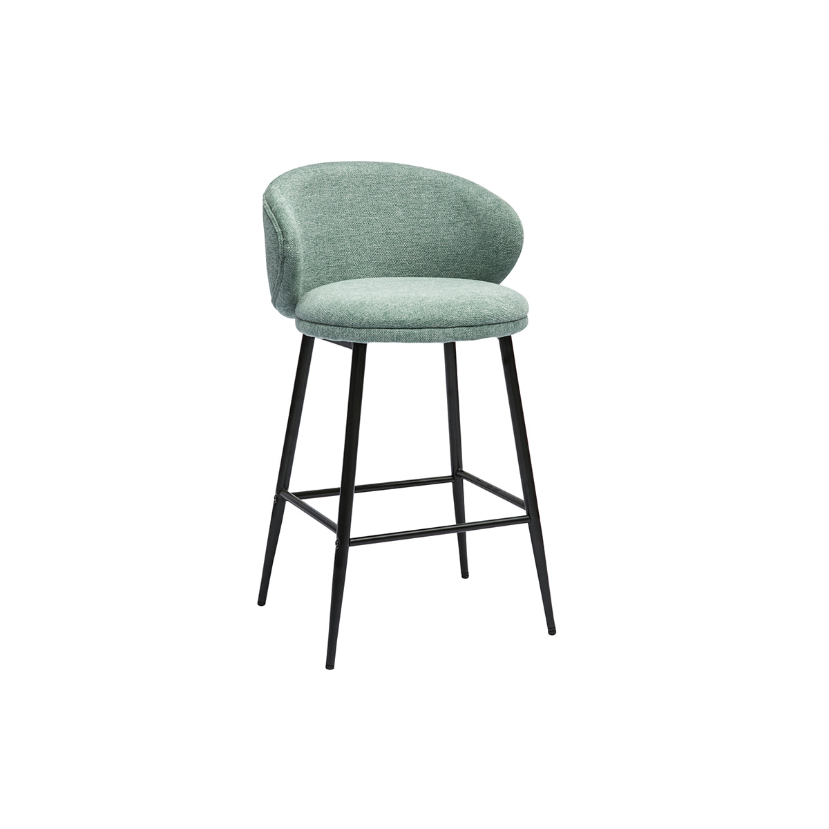 Tabourets de bar design en tissu effet velours texturé céladon et métal noir (lot de 2) ROSALIE