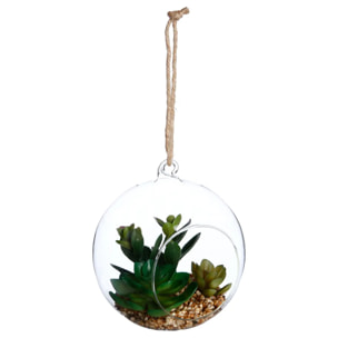Plante artificielle en boule - pot en verre - H17 cm