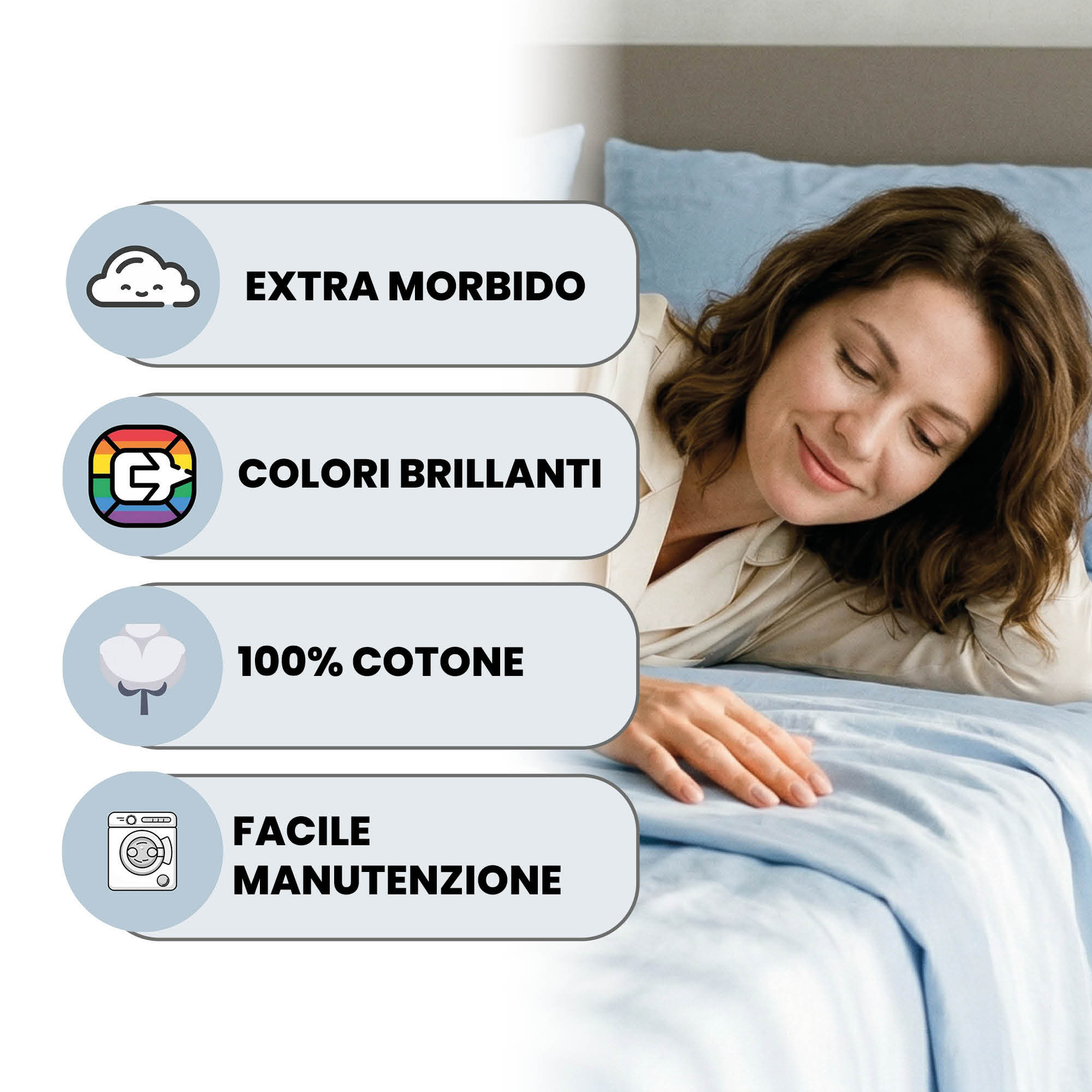 COMPLETO LETTO MAX COLOR, 100% Cotone, Made in Italy - AZZURRO