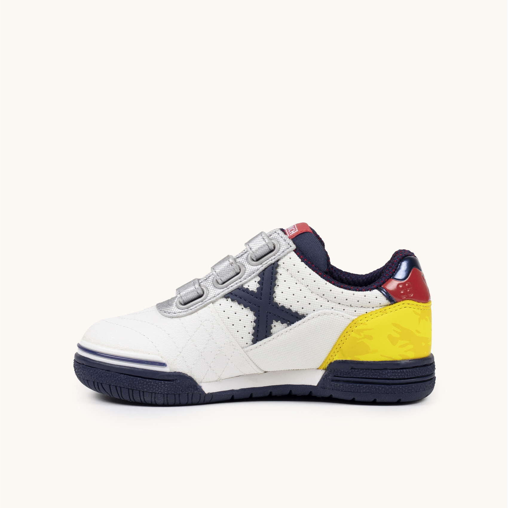 Zapatillas de Fútbol Sala Infantiles con Velcro Blancas y Amarillas MUNICH G-3 KID VCO 451