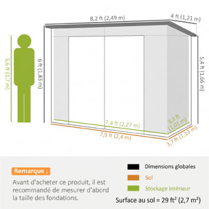 Abri de jardin 3 m² tôle d'acier 2 portes verrouillables 2 évents toit incliné effet bois clair marron