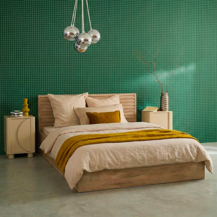 Lit coffre sommier à lattes et tête de lit 140x190cm décor bois MADERE