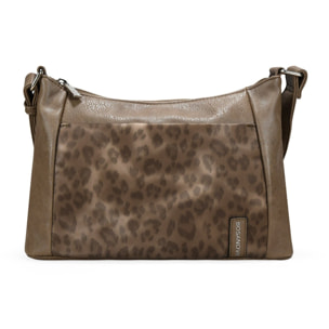 Bolso bandolera marrón con bolsillo con grabado de leopardo