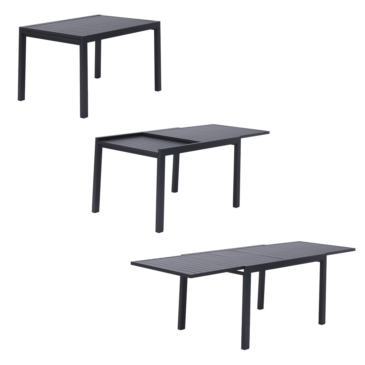 Salon de jardin VENEZIA extensible 132/264 en aluminium anthracite - 10 places
