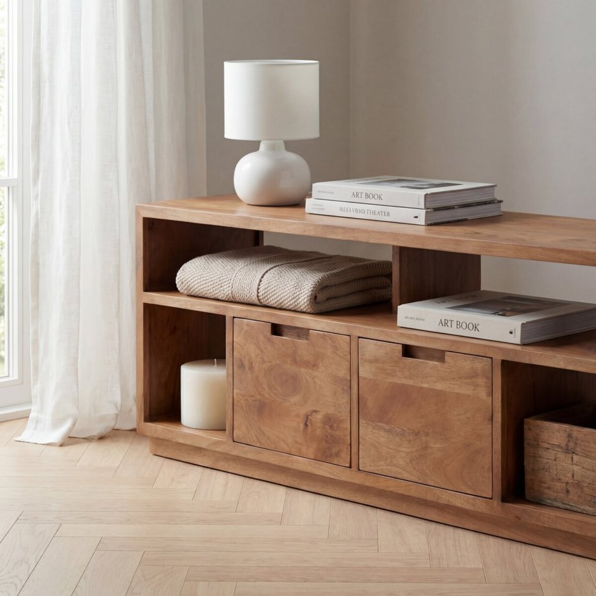 Meuble tv Athenas -bois massif de manguier-couleur noyer 160 x 60 x 35 cm