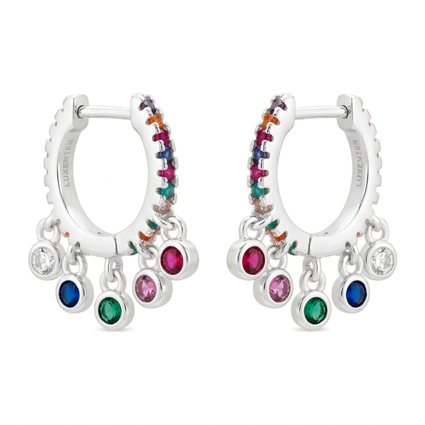 Pendientes acabado plata y Circonita Multicolor