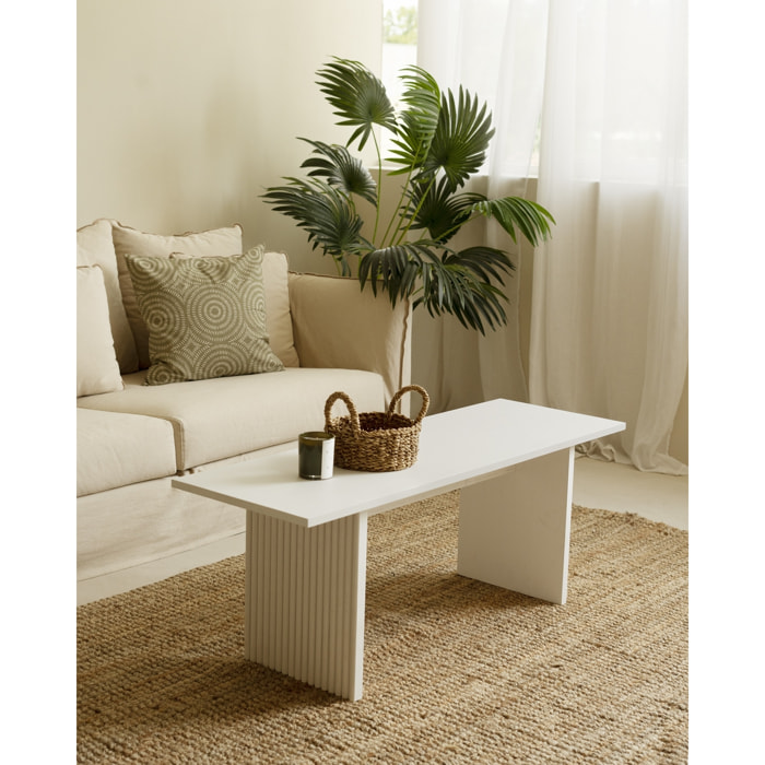 Table basse en bois massif ton blanc 120cm Hauteur: 45 Longueur: 120 Largeur: 55
