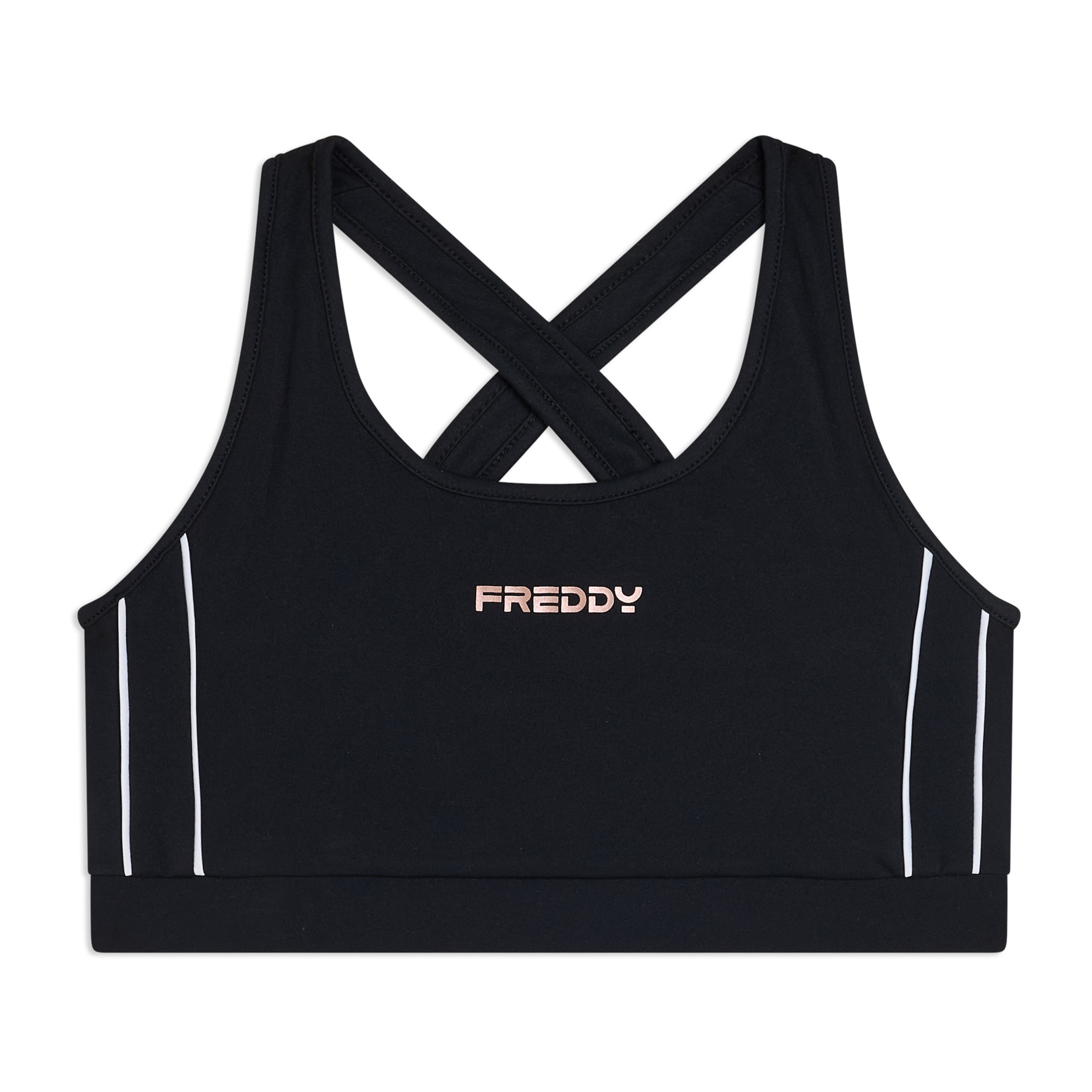 Top medio supporto in jersey tecnico con spalline incrociate
