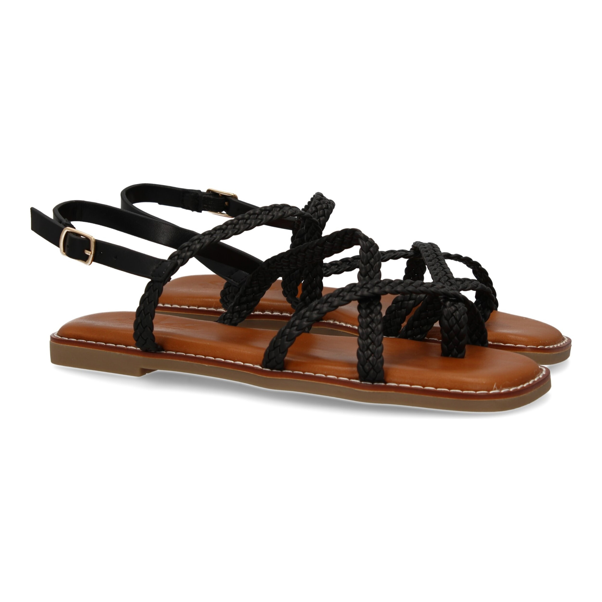 Sandalias planas de mujer, elegantes y comodas, diseño trenzado con cierre de hebilla ajustables