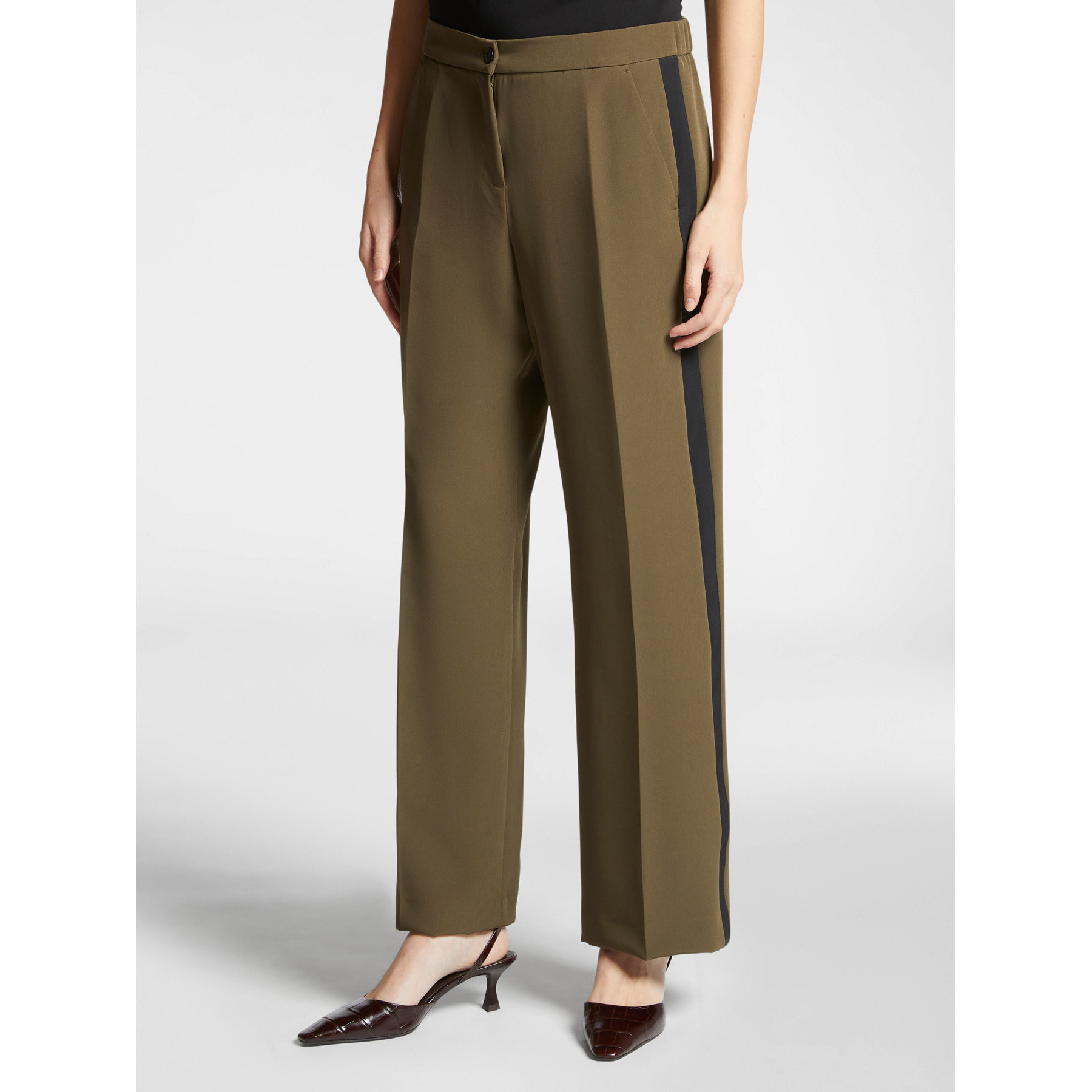 Elena Mirò - Pantaloni in cady con bordi laterali - Verde militare