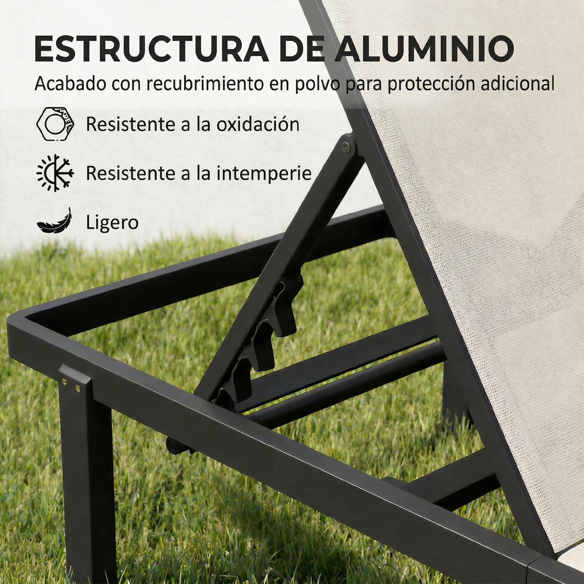 Pack de 2 Tumbonas de Jardín Exterior, Tumbonas Reclinables con Ruedas, Respaldo Ajustable de 4 Niveles, Estructura de Aluminio y Tela Textilene, Resistentes, para Playa, Piscina, Beige