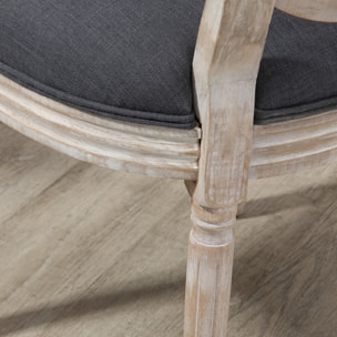 Lot de 2 chaises de salle à manger - chaise de salon médaillon style Louis XVI - bois massif sculpté, patiné - dossier cannage - aspect lin gris