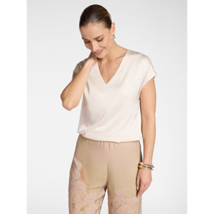 Elena Mirò - Blusa de satén con escote en V - Blanco