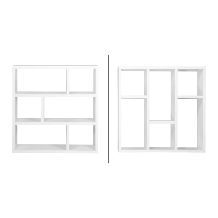 Etagère bibliothèque décor bois asymétrique 3 niveaux 6 compartiments BASIKS