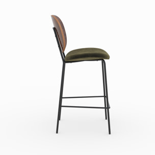 Lot de 2 chaises pour îlot central 65,5 cm en velours vert kaki - Simone