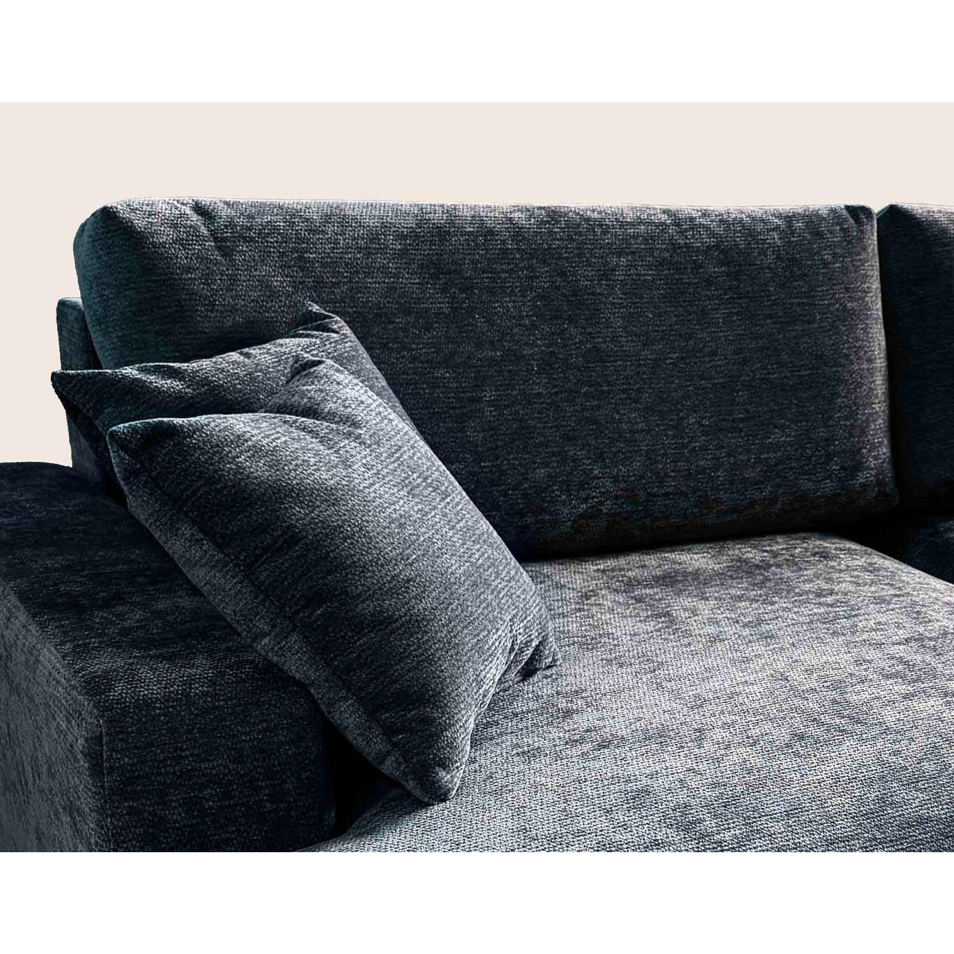 Pivoine - Canapé d'angle ouvert gauche 4 places convertible avec coffre en tissu texturé - Bleu marine