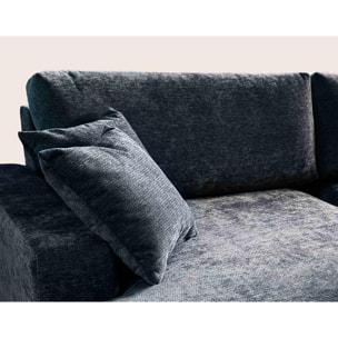 Pivoine - Canapé d'angle ouvert gauche 4 places convertible avec coffre en tissu texturé - Bleu marine