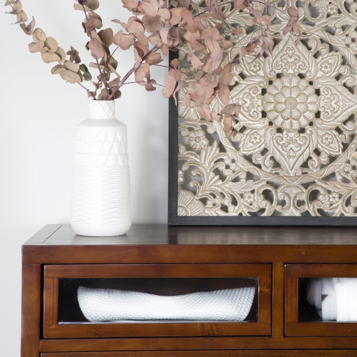 Commode Kenia -bois massif de mindi et placage naturel de mindi-couleur teck 110 x 95 x 45 cm