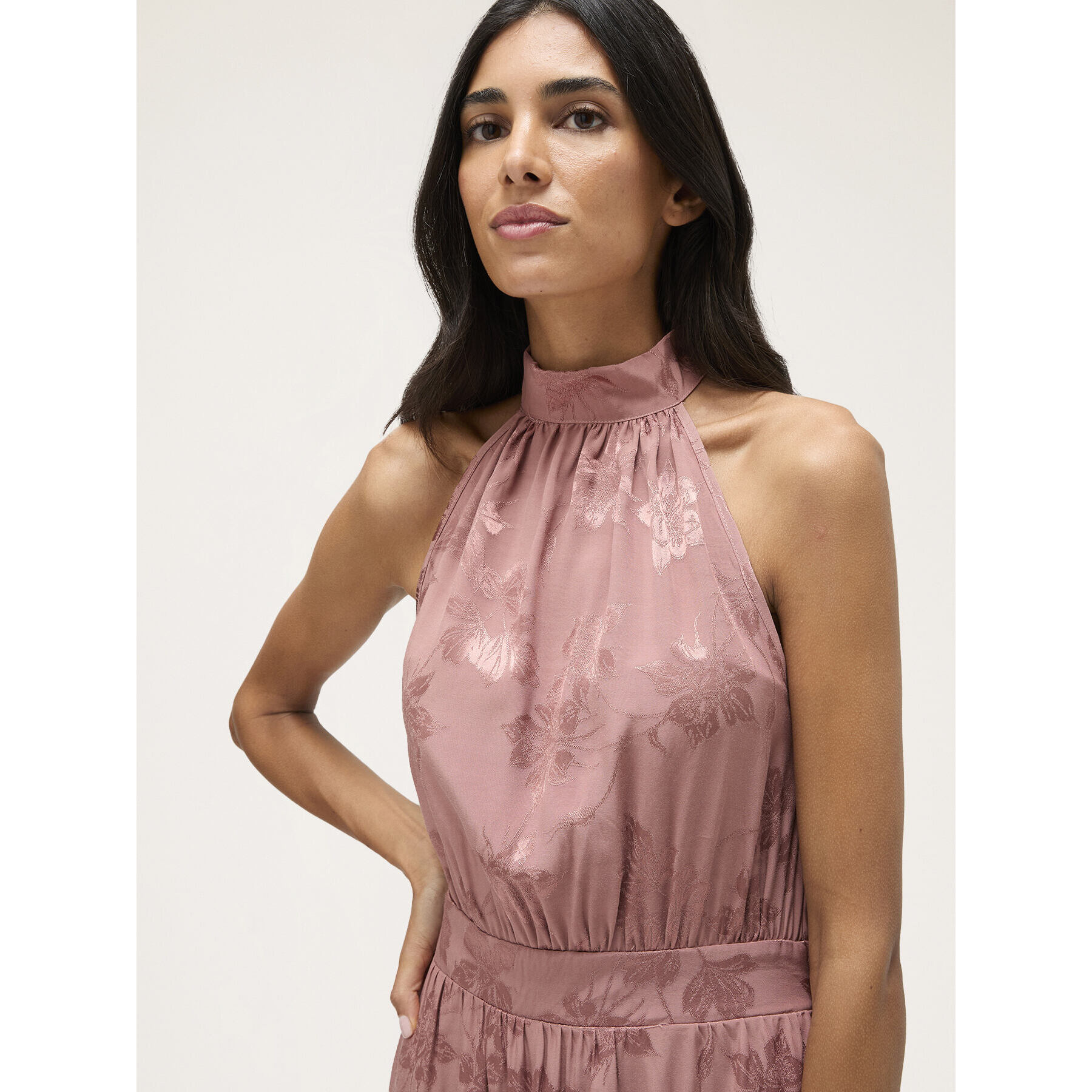 Motivi - Vestido largo americano de raso jacquard - Rosa