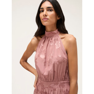 Motivi - Vestido largo americano de raso jacquard - Rosa