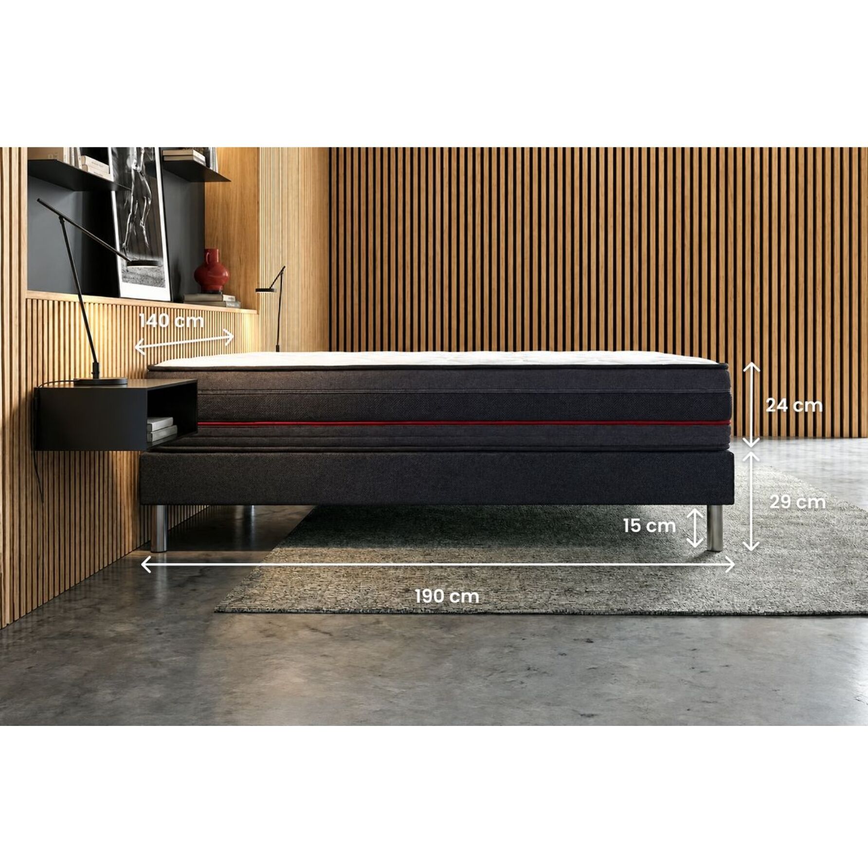 Ensemble - Matelas Mémoire de forme 24cm d'épaisseur - 5 zones de confort - Confort ferme - Sommier tapissier monobloc - 2 places
