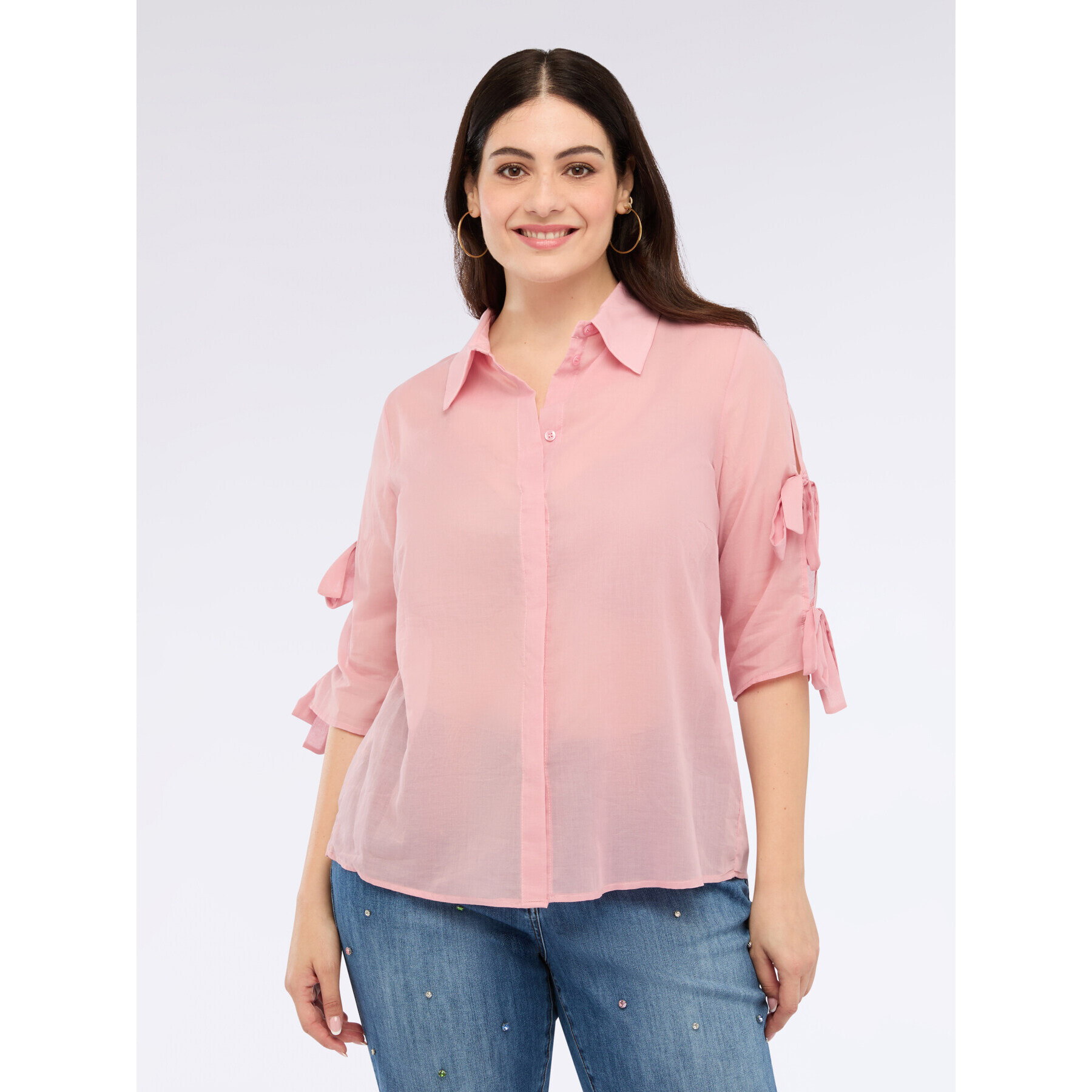 Fiorella Rubino - Camicia in cotone con fiocchi sulle maniche - Rosa