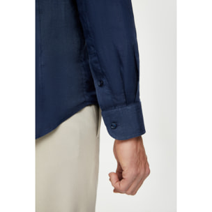 Camicia Uomo 1 Bottone Button Down Slim Lino Unito Blu
