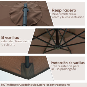 Parasol Excéntrico Ø 295 cm Sombrilla de Jardín con Ángulo Ajustable Base Cruzada y Manivela Sombrilla para Terraza Patio Café