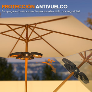 Calefactor por Infrarrojos para Parasol, 2400W, Estufa Exterior Eléctrica de Aluminio con 3 Niveles de Calentamiento, Protección Antivuelco, IP44, para Terraza, Patio y Jardín, Negro