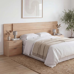 Cabecero para cama de 135-150 cm y 2 mesitas con cajones en roble canadian Akari Roble Canadian