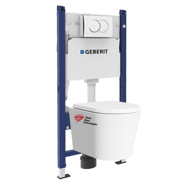 Pack WC sans bride SAT, fixations invisibles + Abattant softclose + Bâti support Geberit UP100 + Plaque blanche