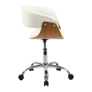 Chaise de bureau pivotante en bois et PU blanc - Basile