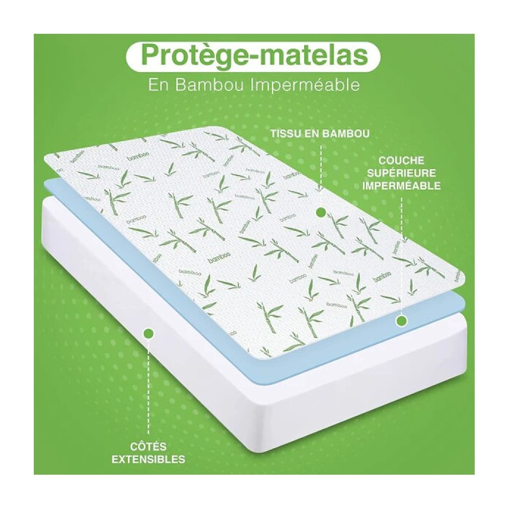 Protège matelas "Bambou" imperméable 90 x 190 cm bonnet 35 cm