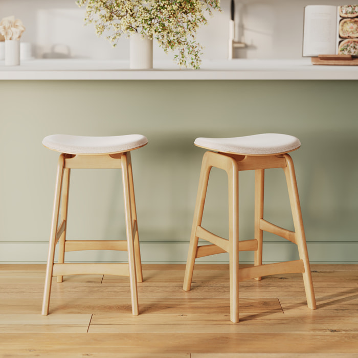 Lot de 2 tabourets pour îlot central 65,5 cm en bois et tissu beige - Jude