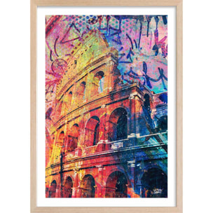 Tableau colisée popart et graffiti Affiche + cadre en bois - Chêne