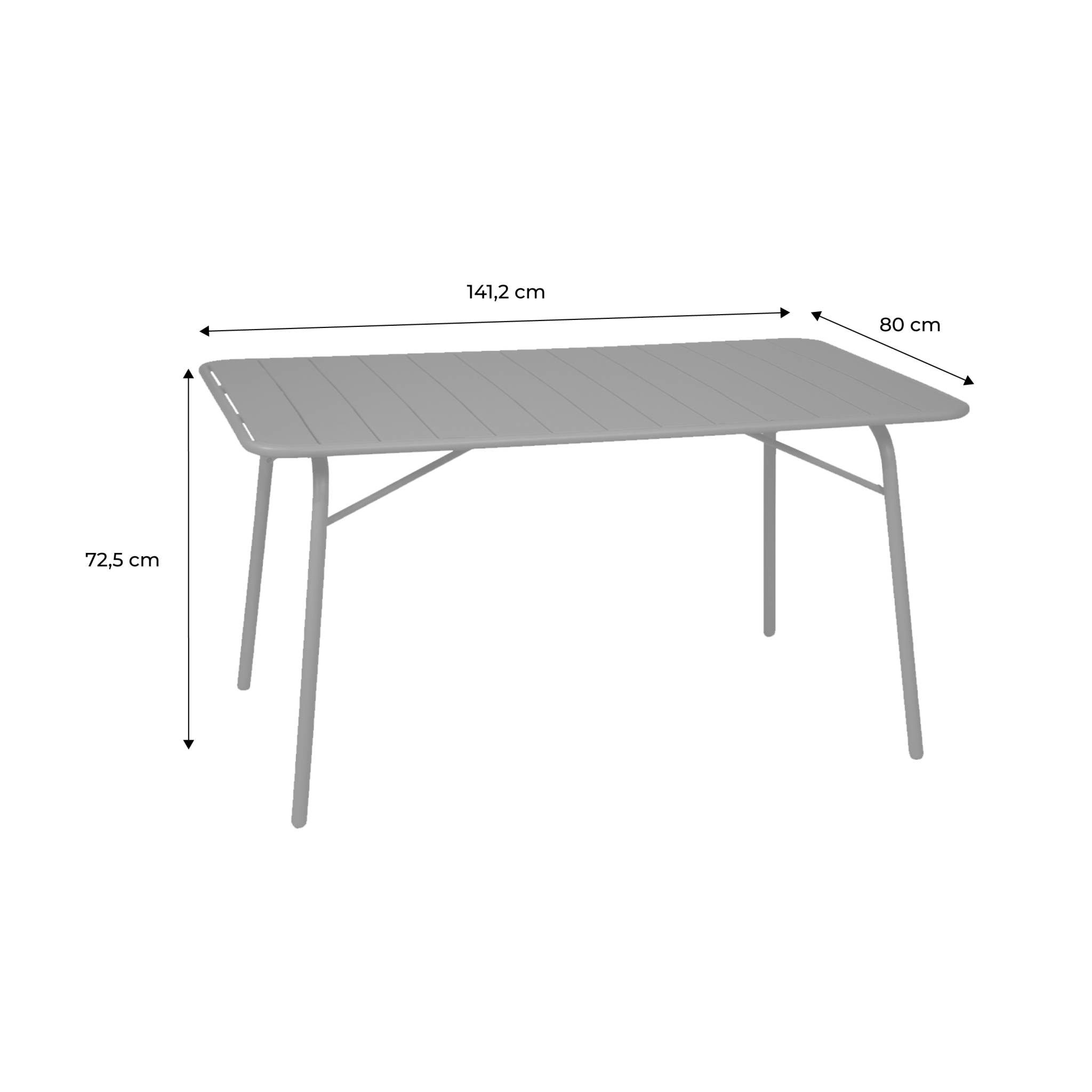 Table de jardin pliante métal 6 places. anthracite. Amelia. 140x80cm. traitement antirouille. lattes et bords arrondis