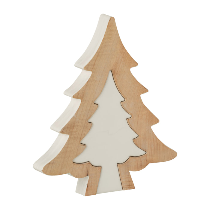 J-Line décoration Sapin de Noël Puzzle - bois - blanc - large