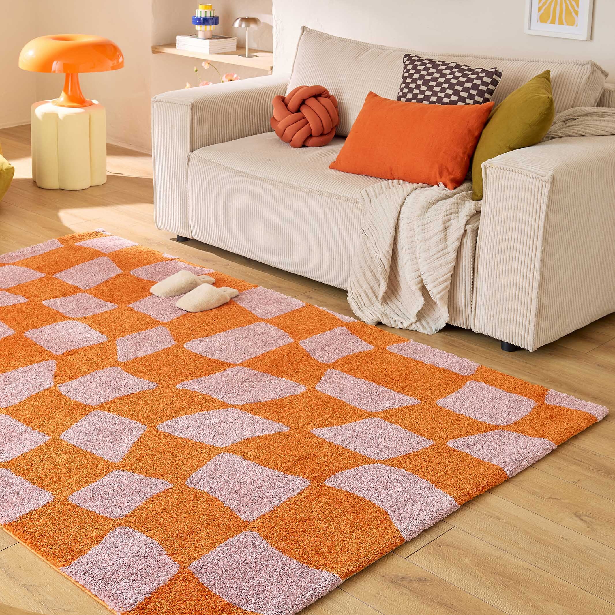 GROOVY - Tapis rétro coloré style seventies - Confortable et moelleux - Orange