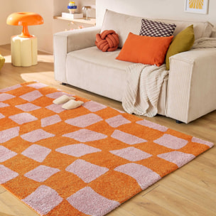 GROOVY - Tapis rétro coloré style seventies - Confortable et moelleux - Orange