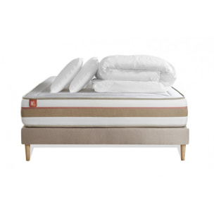 Pack matelas LE TENDRE - Ressorts ensachés + Mémoire de forme - Ep. 28 + sommier kit Beige