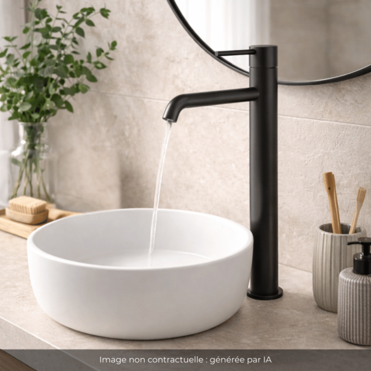 Mitigeur lavabo bec haut PAINI Cox Slim noir mat avec vidage clic-clac