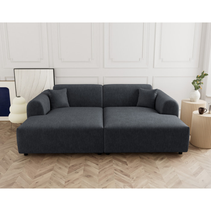 Aumance - canapé droit 4 places avec double méridienne assise profonde en velours texturé - Gris foncé