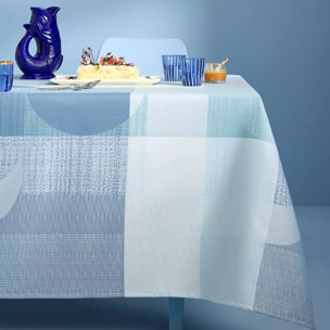 Nappe pur coton enduit 220 g/m² motif jacquard bleu vert Mille textures bleu