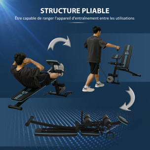 Banc de musculation pliable inclinable réglable sangles élastiques + support haltères inclus acier noir bleu