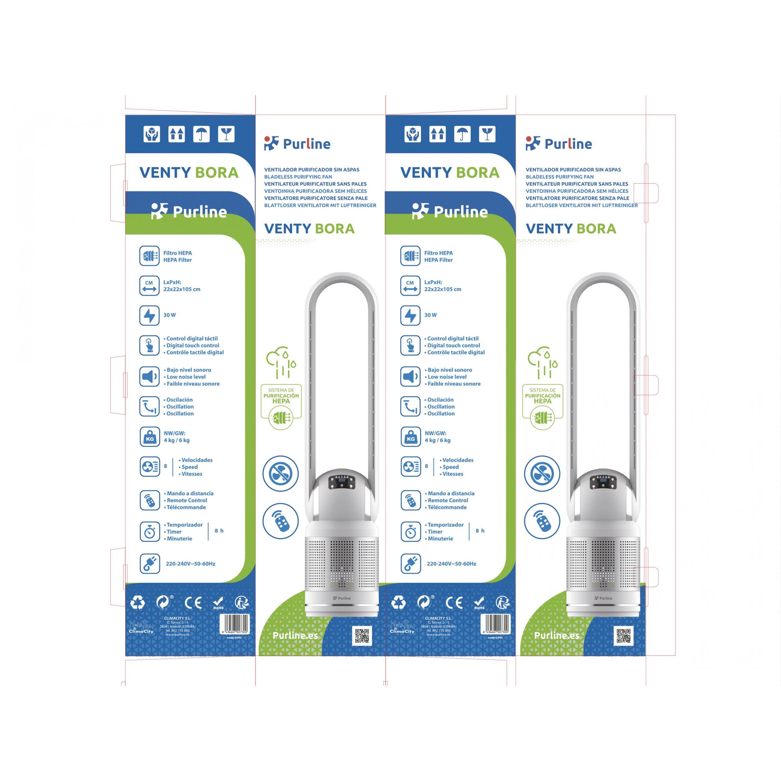 Ventilador Purificador sin Aspas con oscilación y 8 velocidades VENTY BORA PURLINE