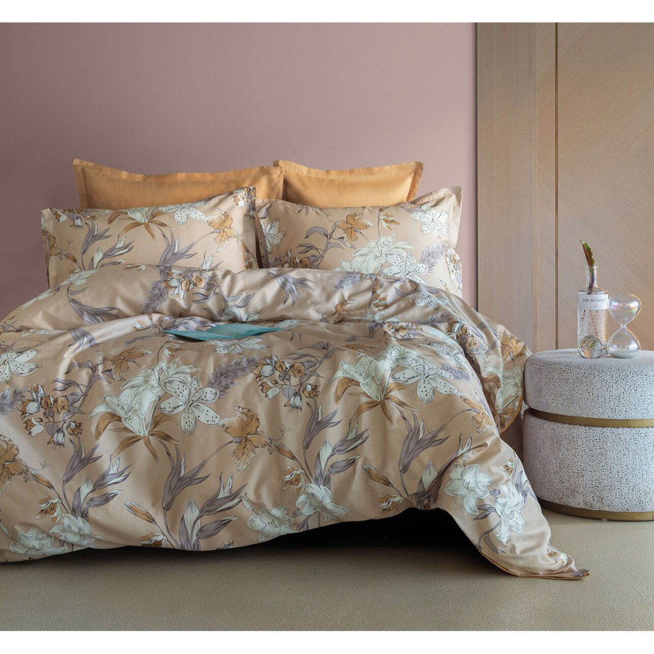 Housse de couette + taies oreiller satin de coton "Botanist"