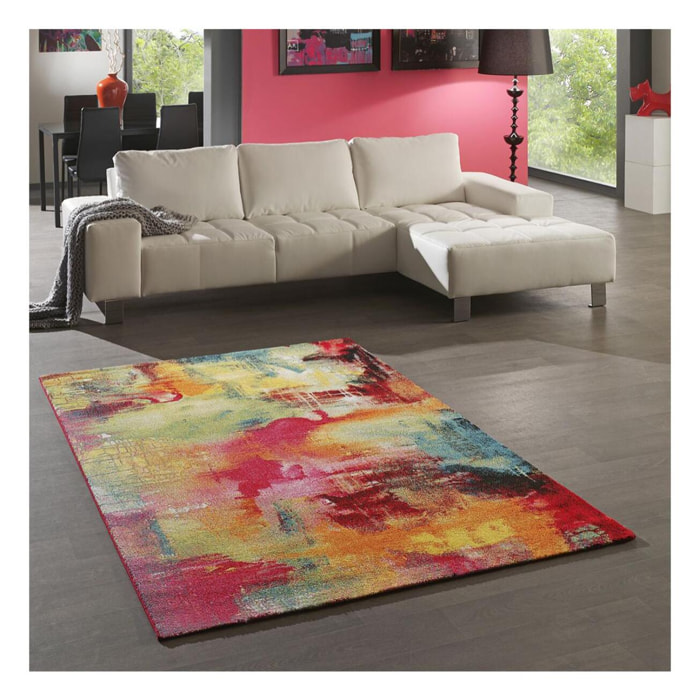 tapis salon 120x170 tissé multicolore rectangle motif géométrique BE 54